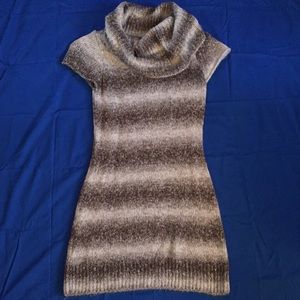 Brown and cream cow neck sweater dress